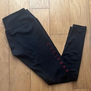 Black Cyclebar branded leggings with mesh accent, size small